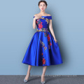 Off Shoulder Embroidered Classic Bridesmaid Dress Mid Calf Evening Prom Dress Chinese Traditional Women's Dress 2018